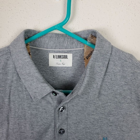 LinkSoul Polo Shirt Mens L Gray Blue Cotton Short Sleeve Telluride Golf Course - Picture 3 of 10